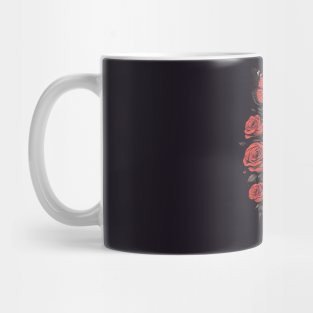 skeleton with roses on black background Mug